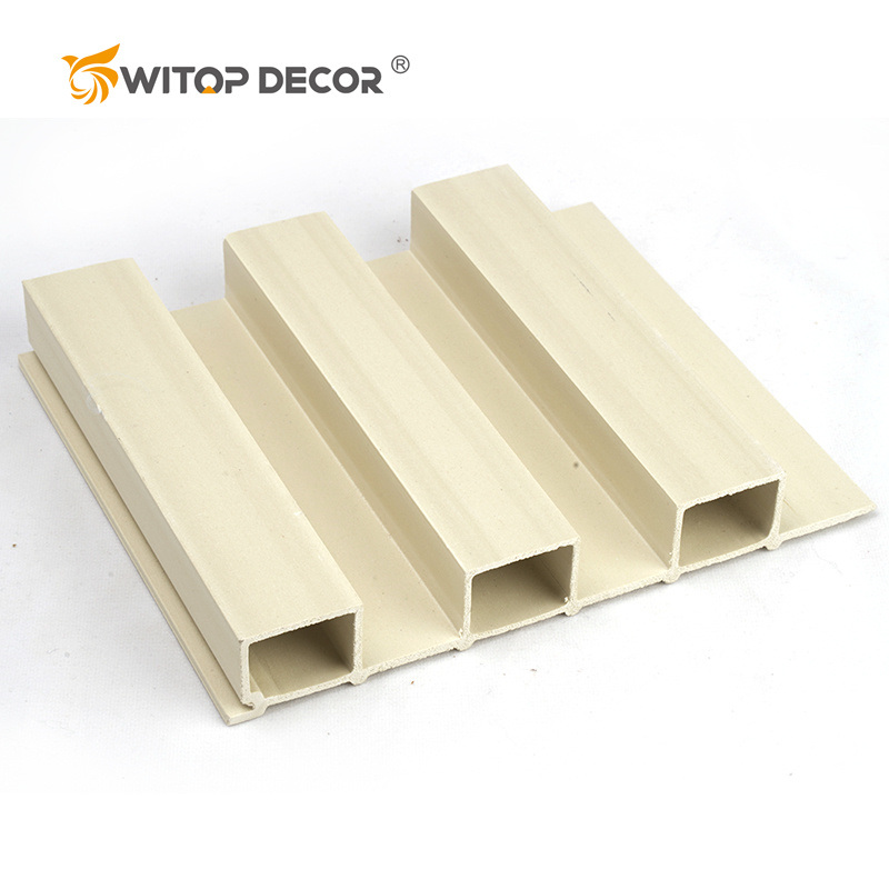 White PVC Grooved Grille Background Wood Grain WPC Fluted Wall Panel