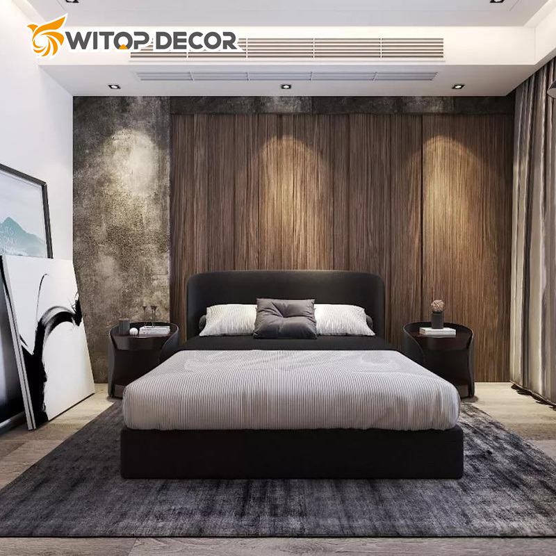 Pet High Gloss Marble Film Bamboo Charcoal Fiber Board Wood Veneer Charcoal Wall Panel for Hall Decoration