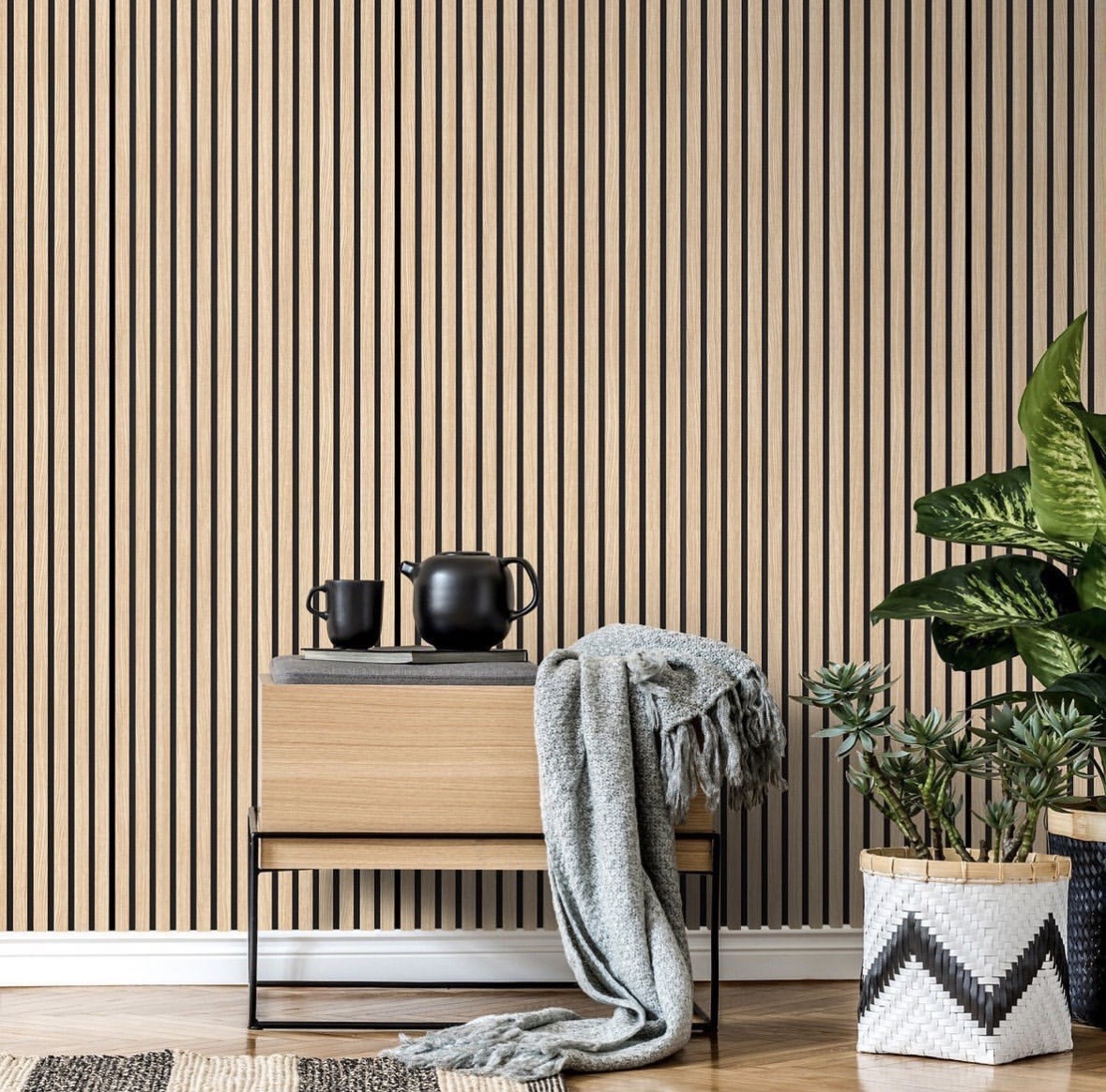 Interior Multi-Color Wood Slat Acoustic Sound-Absorbing Panel