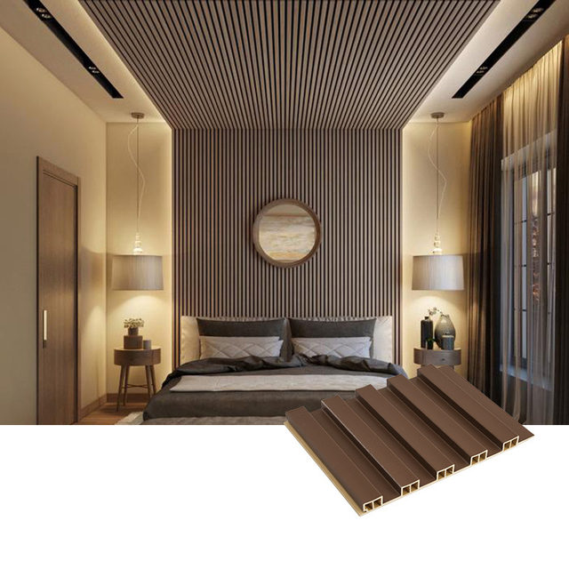 China Supplier PVC Grooved Grille Background with Three Grille Wood Grain WPC Fluted Wall Panel