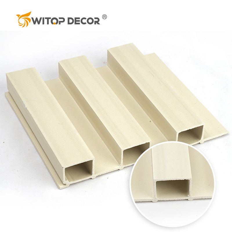 White PVC Grooved Grille Background Wood Grain WPC Fluted Wall Panel