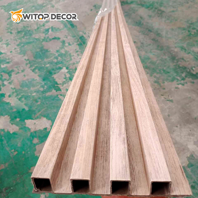 Eco Friendly Wood Grain Hotel Bedroom Project Strip WPC PVC Wall Panel