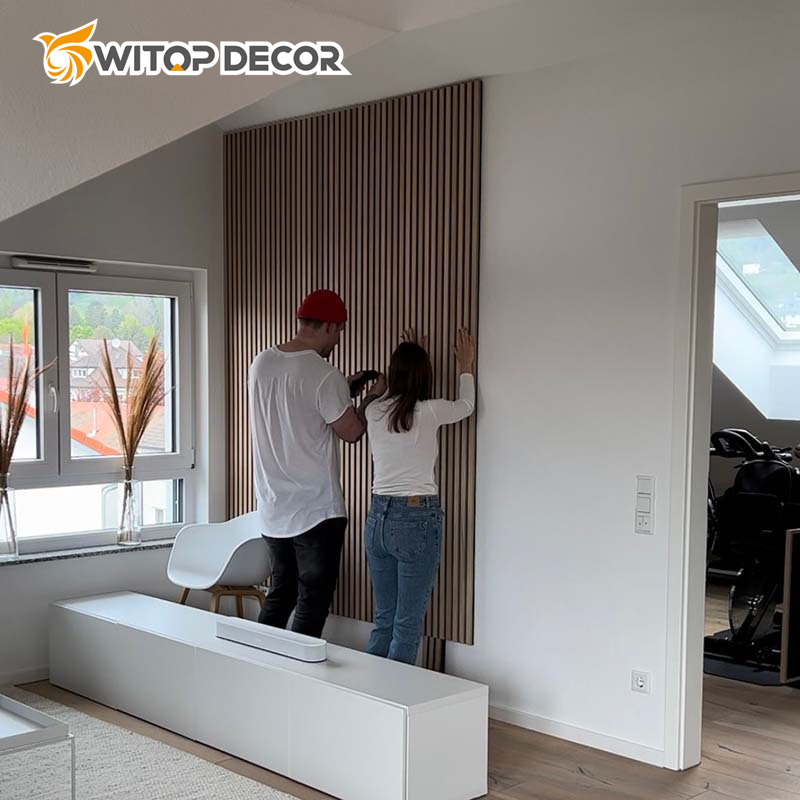 Acoustic Slat Panel Pet Wrapped MDF Colors 60X60 Cm Slats Wall Panel