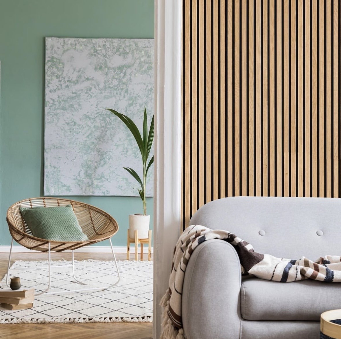 Interior Multi-Color Wood Slat Acoustic Sound-Absorbing Panel