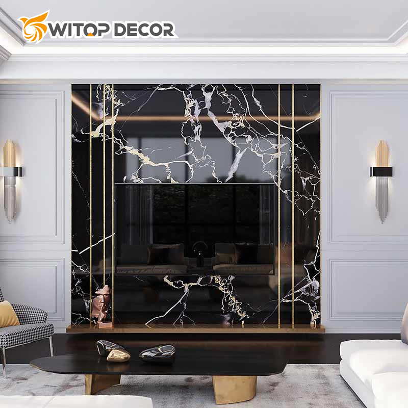 Dark PVC in Colors New Fashion Decorative TV Background Walls UV Marble Sheet Panel