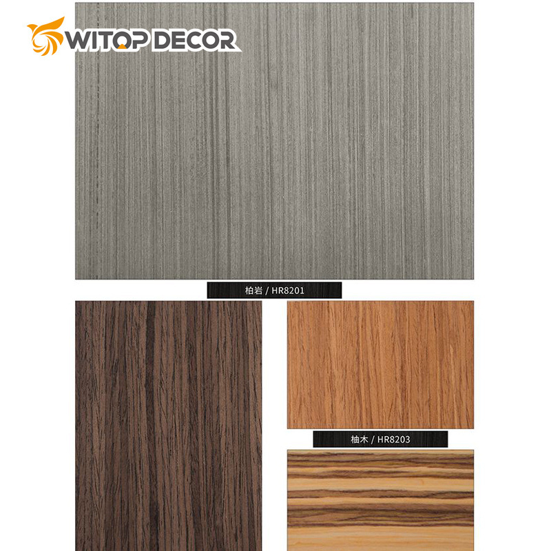 Pet High Gloss Marble Film Bamboo Charcoal Fiber Board Wood Veneer Charcoal Wall Panel for Hall Decoration