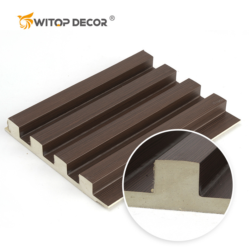 White PVC Grooved Grille Background Wood Grain WPC Fluted Wall Panel