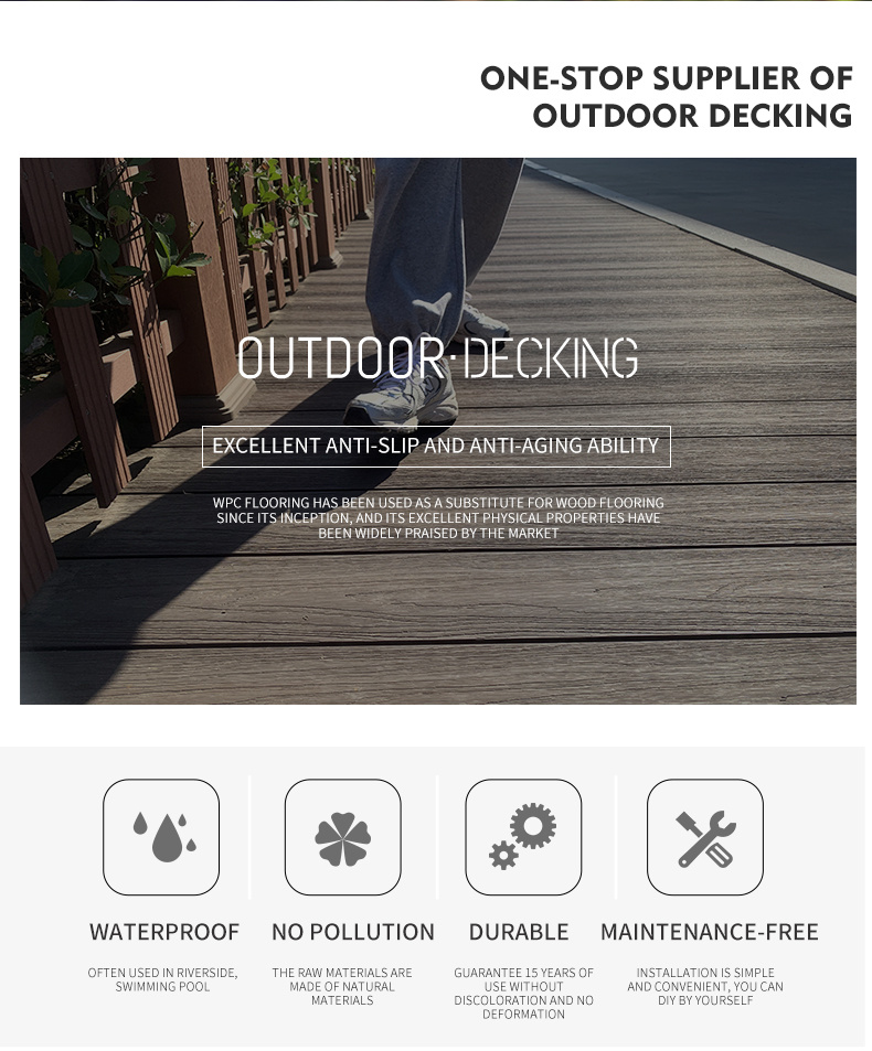 WPC Decking Teak Wood Flooring Wood Plastic Composite 3D Grain Deck